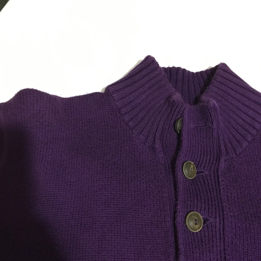 Polo Ralph Lauren Mock Neck Sweater Mens Medium Purple Cotton Knit 3 Button